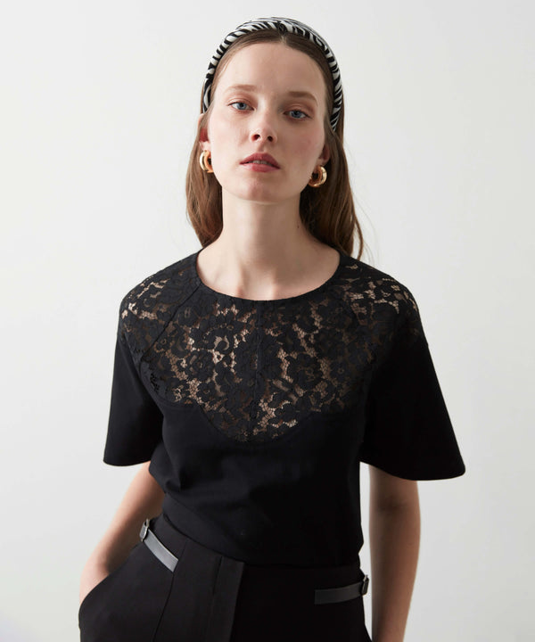 Ipekyol Lace Detail T-Shirt Black