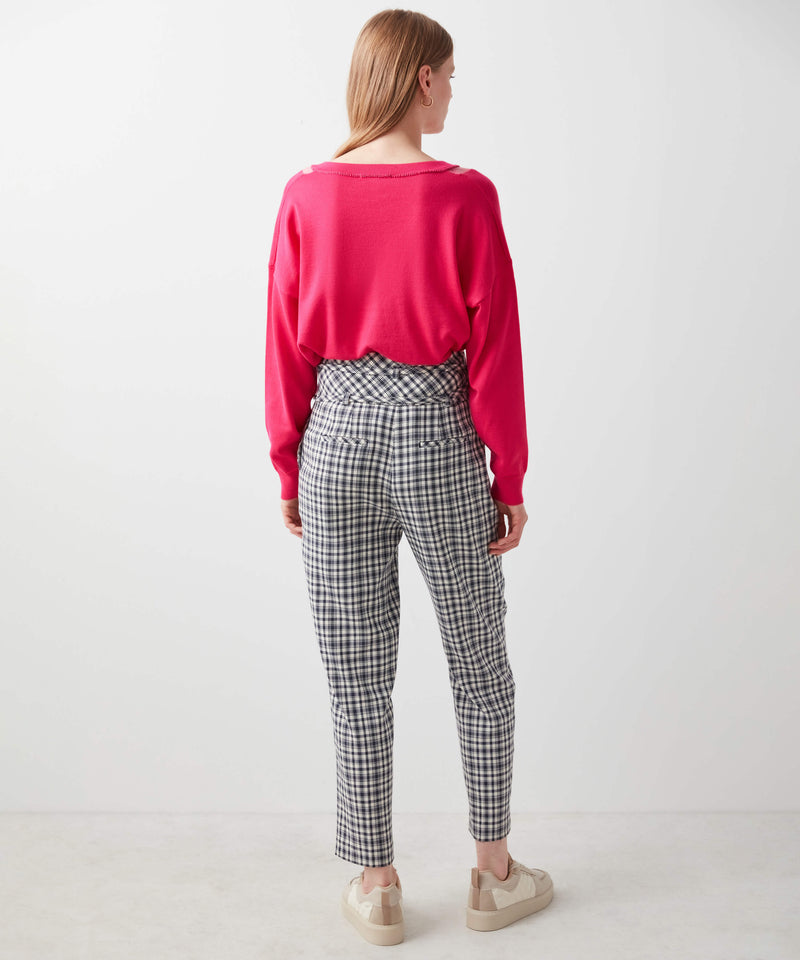 Ipekyol Plaid High Waist Trouser With Belt Navy Blue