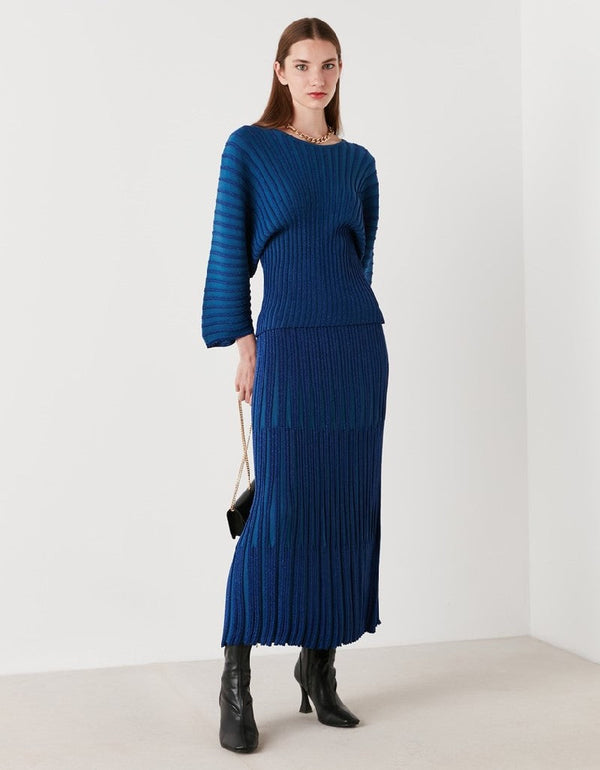 Ipekyol Pleated Tiered Flared Skirt Navy