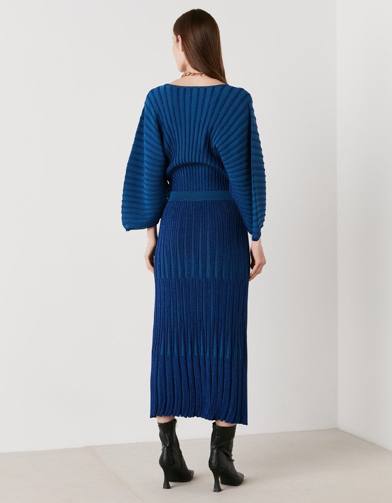 Ipekyol Pleated Tiered Flared Skirt Navy