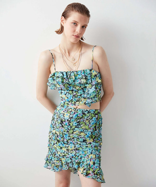 Ipekyol High Waist Printed Flounce Skirt Blue