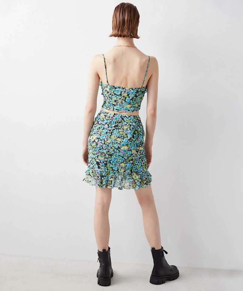 Ipekyol High Waist Printed Flounce Skirt Blue