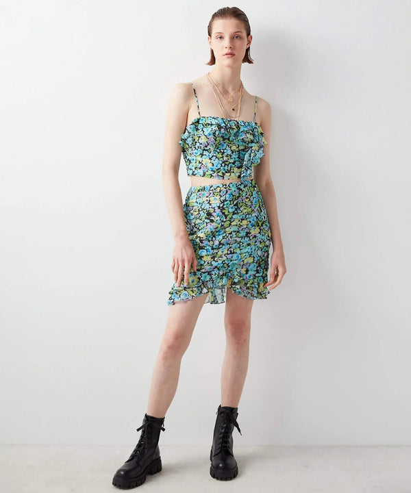 Ipekyol High Waist Printed Flounce Skirt Blue