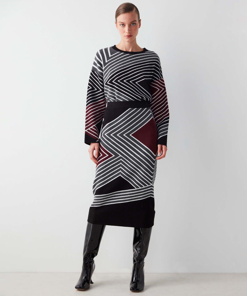 Ipekyol Colorblock Line Pattern Knit Skirt Black