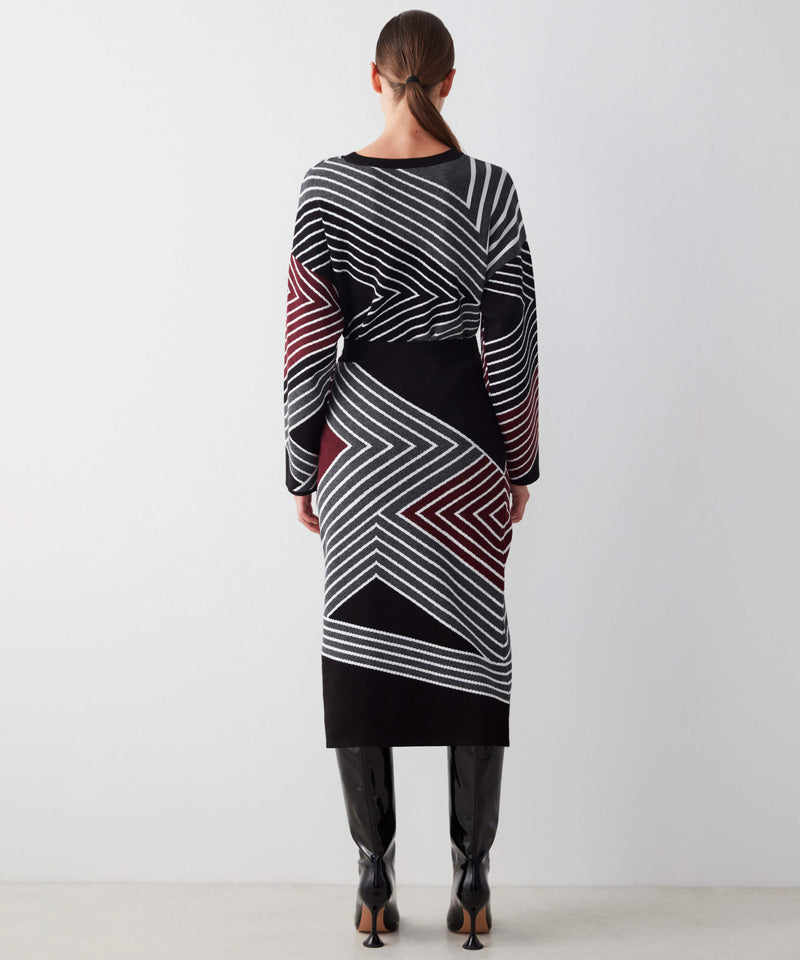 Ipekyol Colorblock Line Pattern Knit Skirt Black