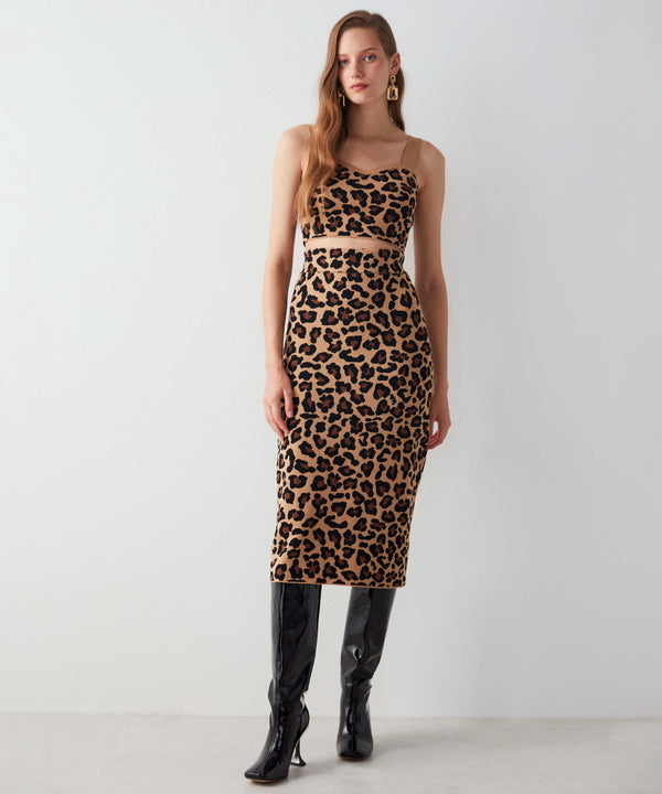 Ipekyol Leopard Print Midi Skirt Brown