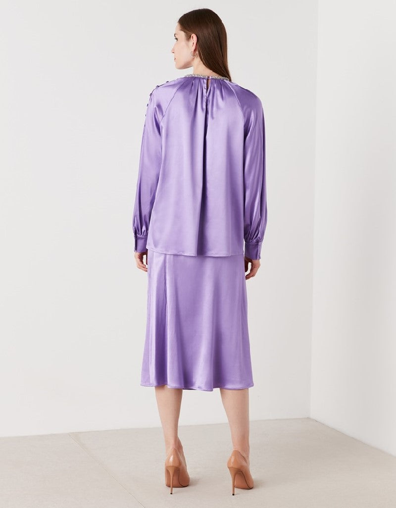 Ipekyol Embellished Neck Gathered Blouse Lilac