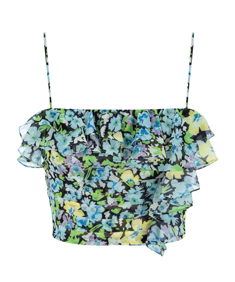 Ipekyol Pleated Flounce Print Crop Top Blue