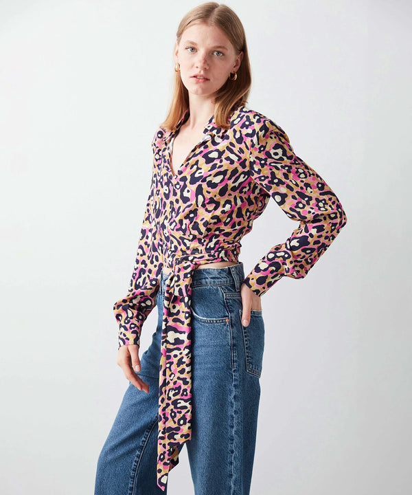 Ipekyol Self Tie Printed Crop Top Fuschia