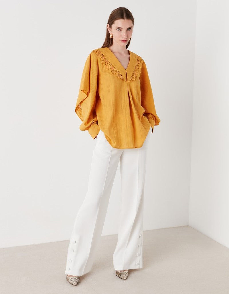 Ipekyol Collar Lace Detail Blouse Mustard