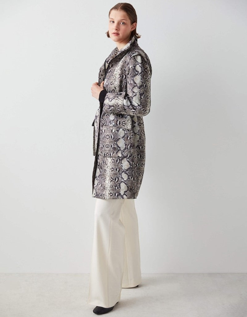 Ipekyol Snake Printed Midi Coat Brown