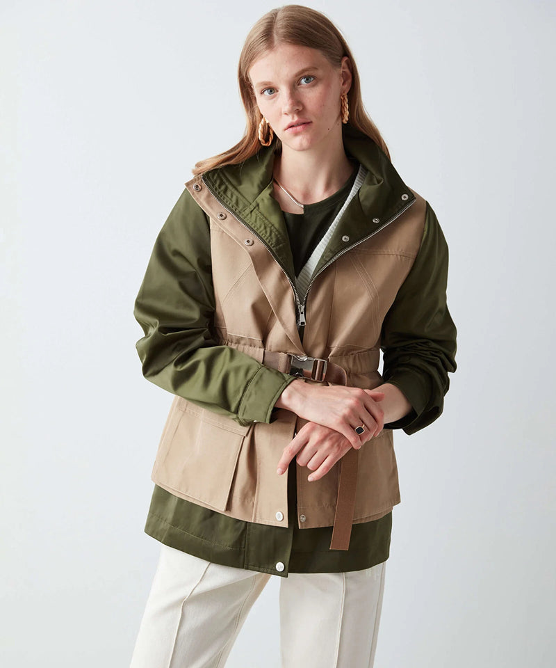 Ipekyol Two Tone Jacket With Drawstring Waist Khaki