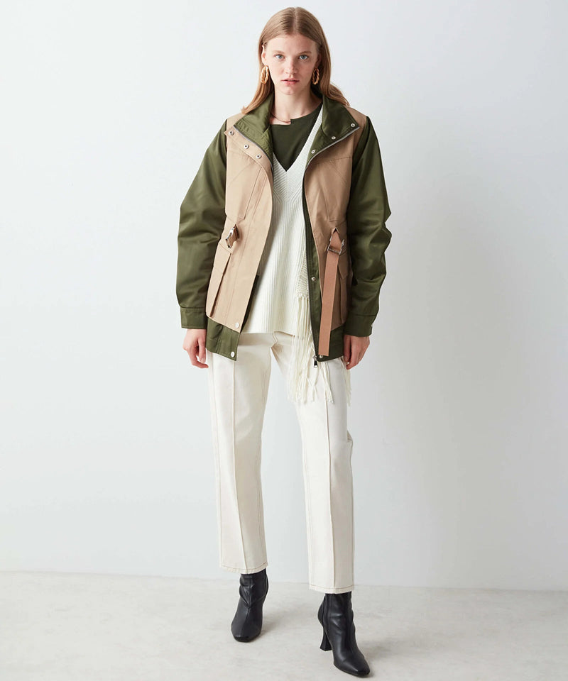 Ipekyol Two Tone Jacket With Drawstring Waist Khaki