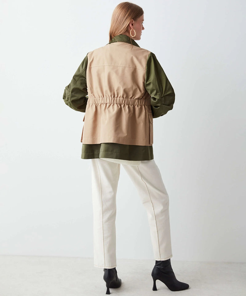 Ipekyol Two Tone Jacket With Drawstring Waist Khaki