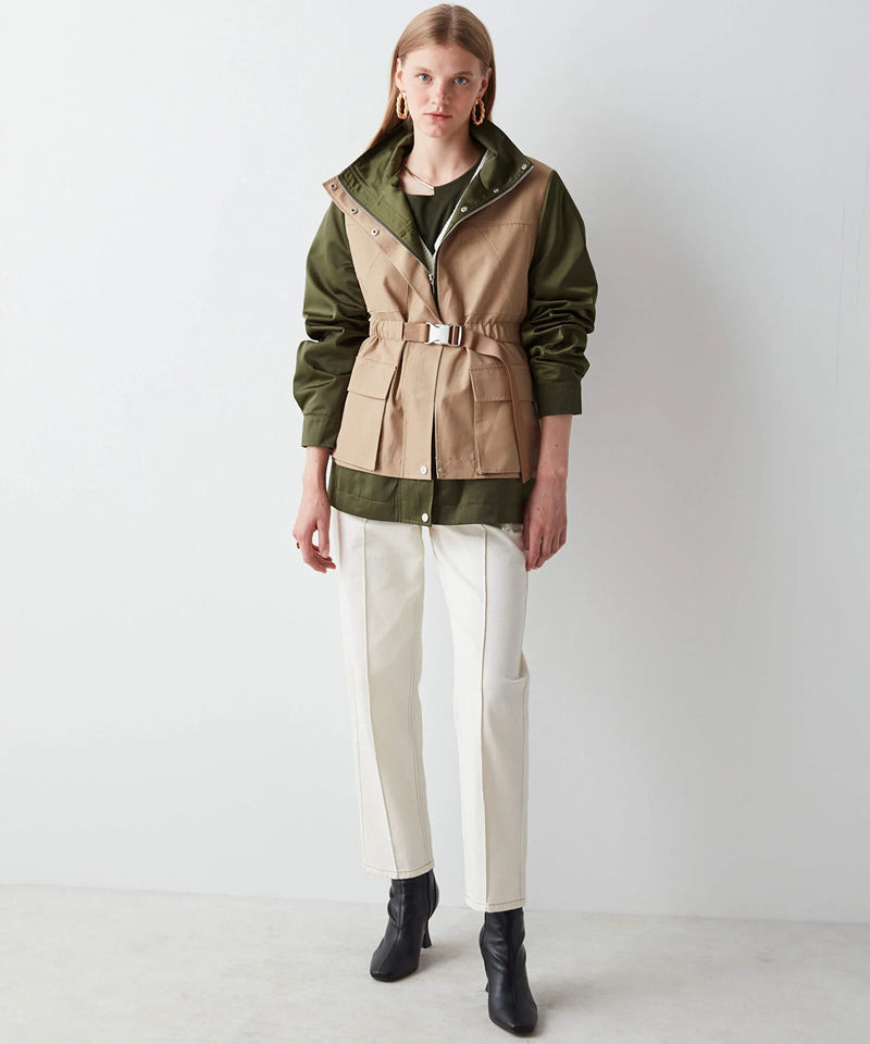 Ipekyol Two Tone Jacket With Drawstring Waist Khaki