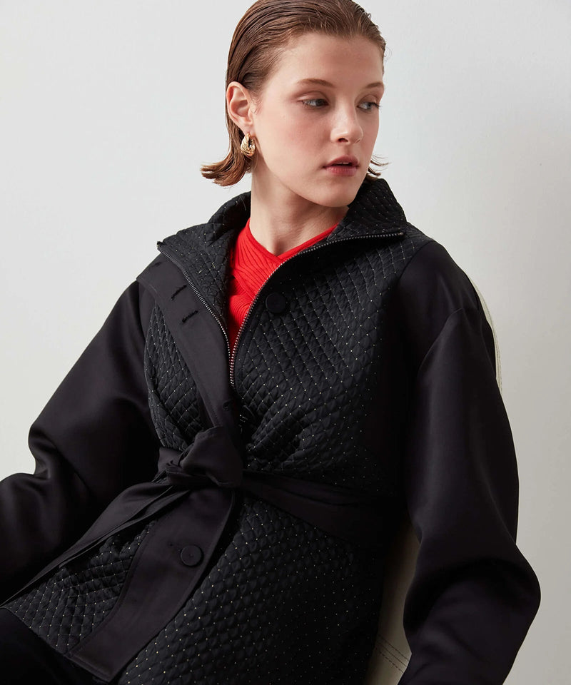 Ipekyol High Neck Quilted Coat With Belt Black