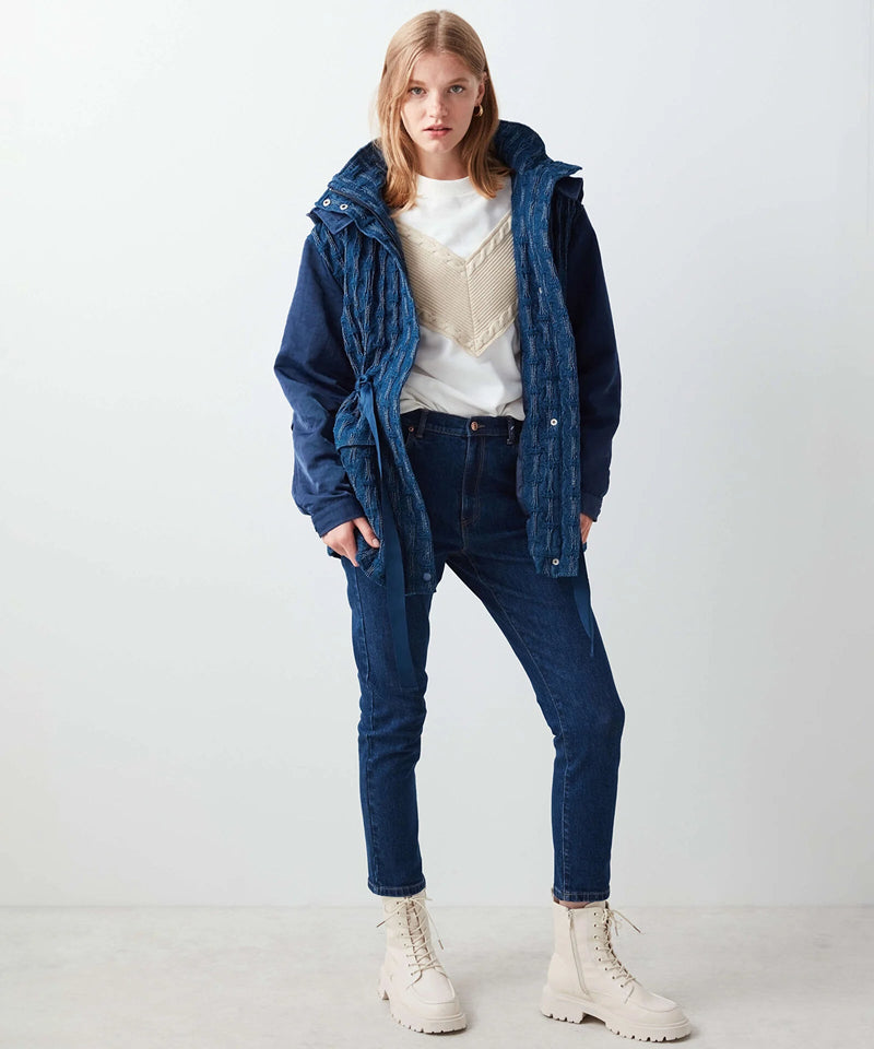 Ipekyol Textured Drawstring Waist Jacket Navy Blue