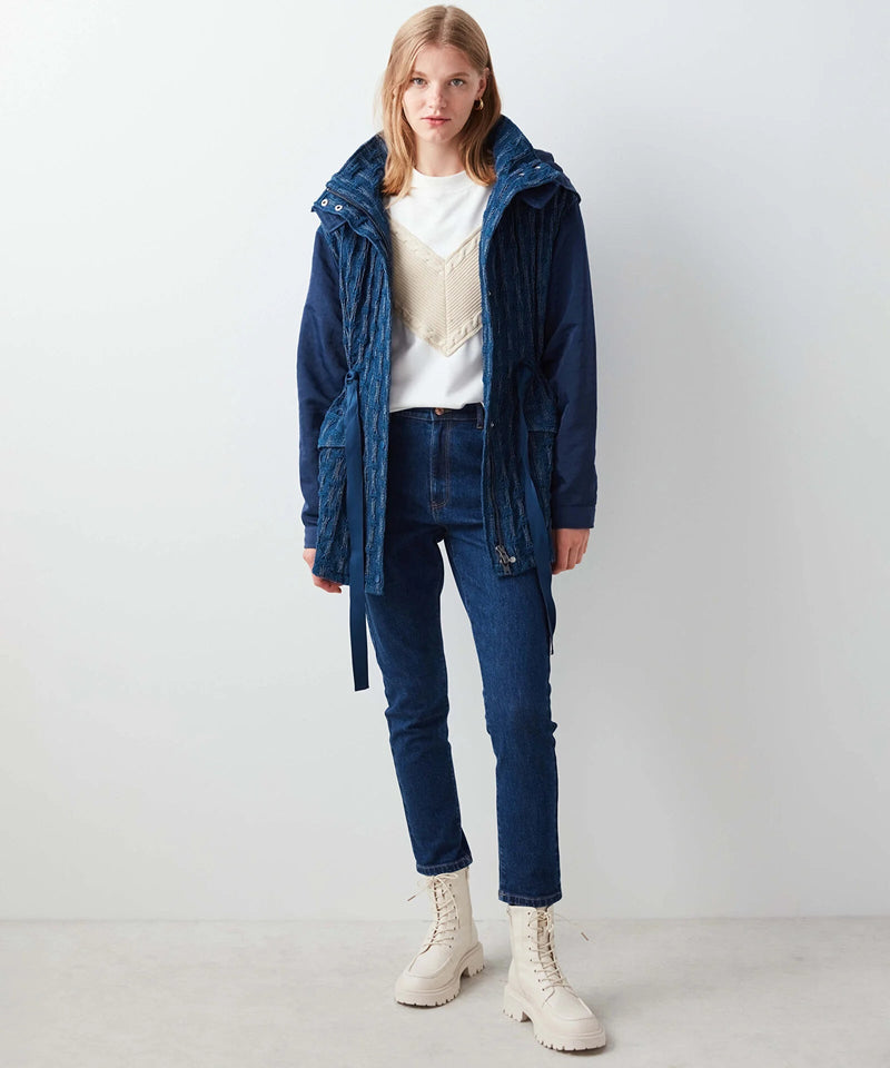 Ipekyol Textured Drawstring Waist Jacket Navy Blue