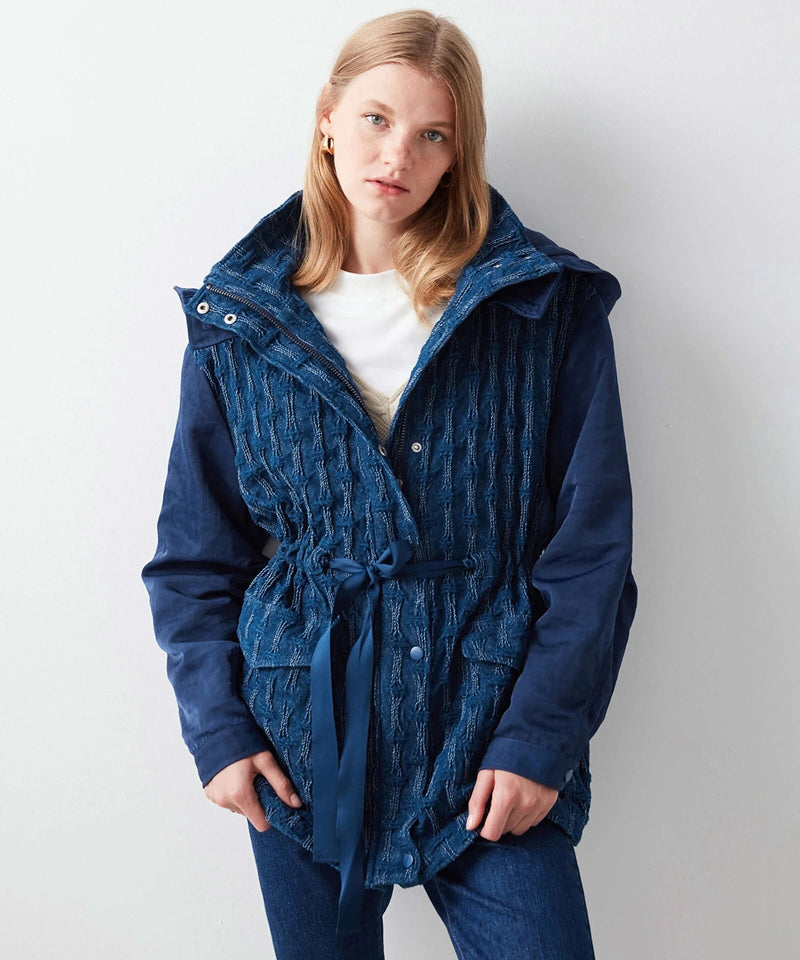 Ipekyol Textured Drawstring Waist Jacket Navy Blue