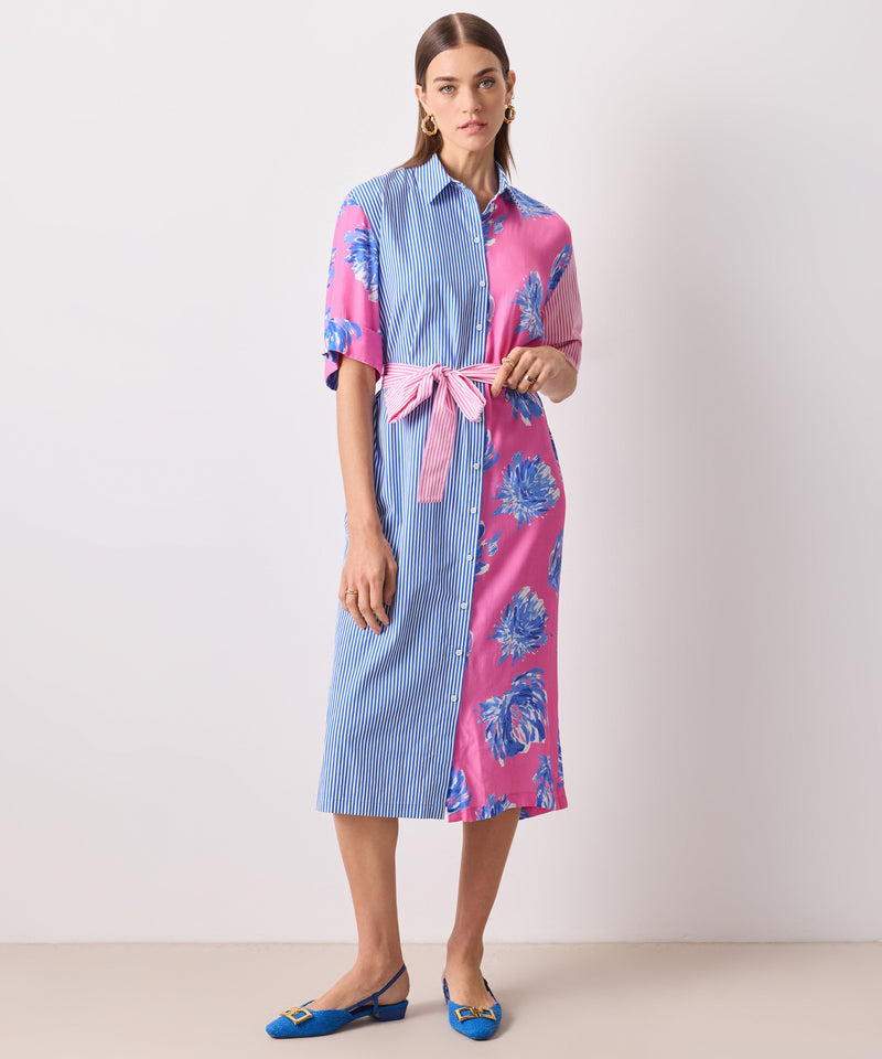 Ipekyol Striped With Floral Print Dress Pink