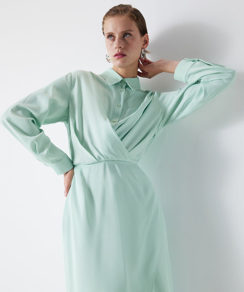 Ipekyol Draped Satin Midi Dress Light Green