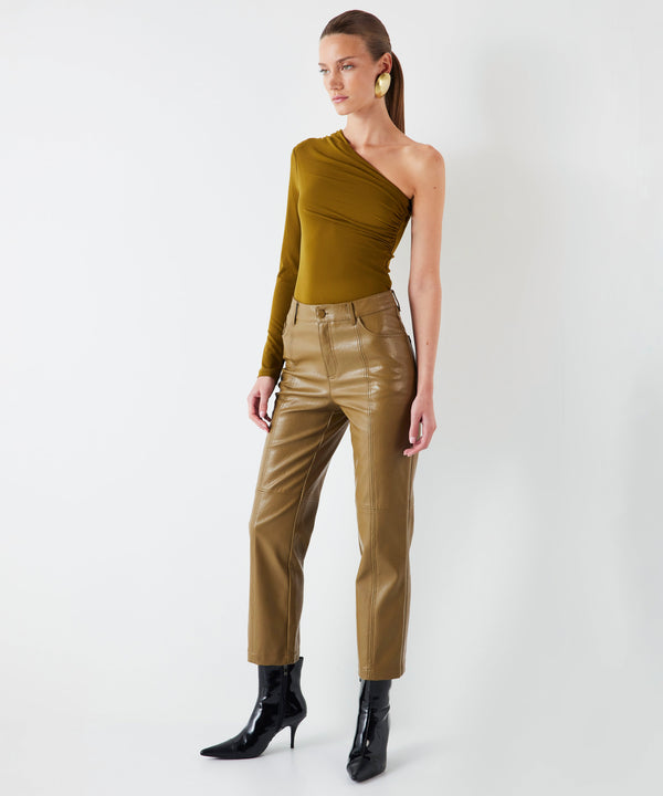 Ipekyol Straight Fit Leather Look Trousers Olive