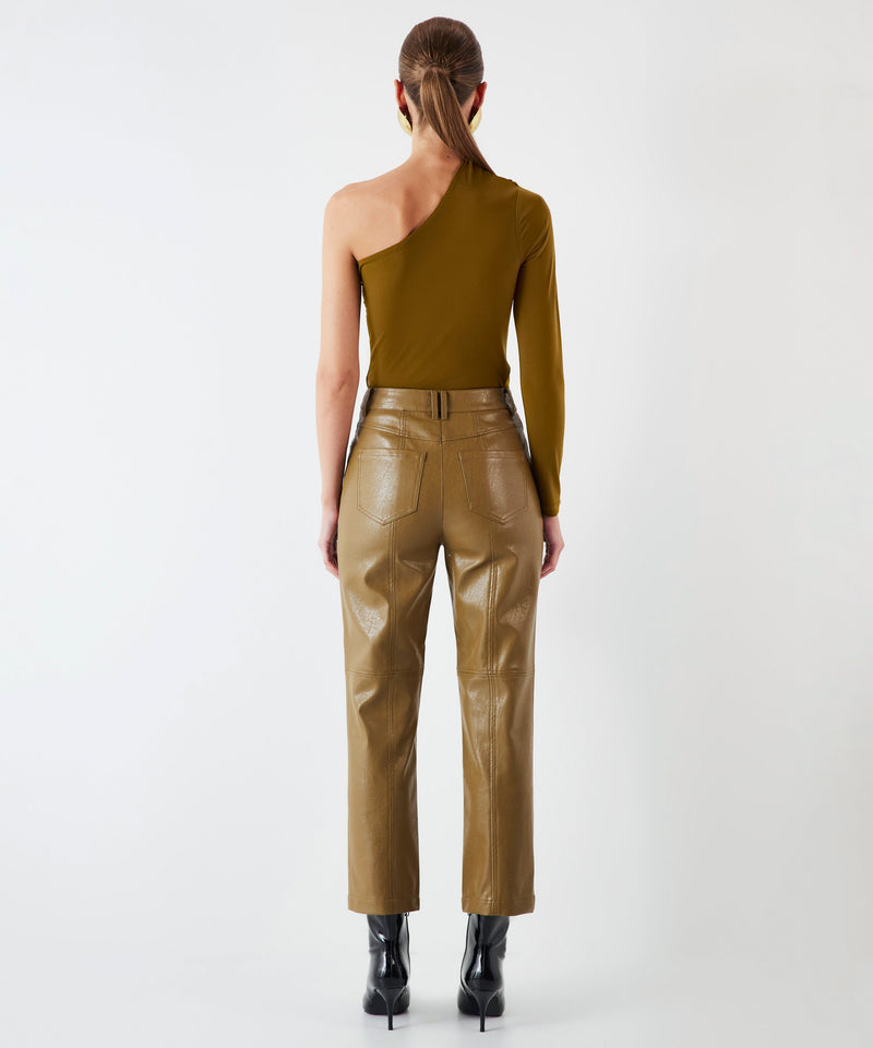 Ipekyol Straight Fit Leather Look Trousers Olive