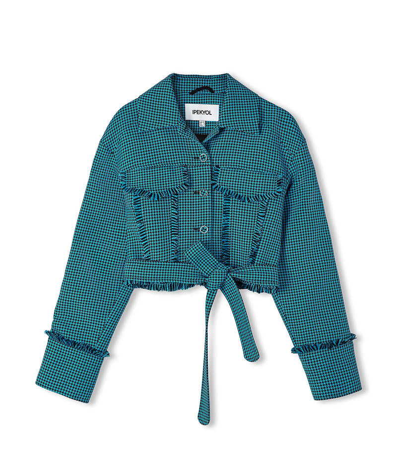 Ipekyol Crowbar Pattern Belted Jacket Blue