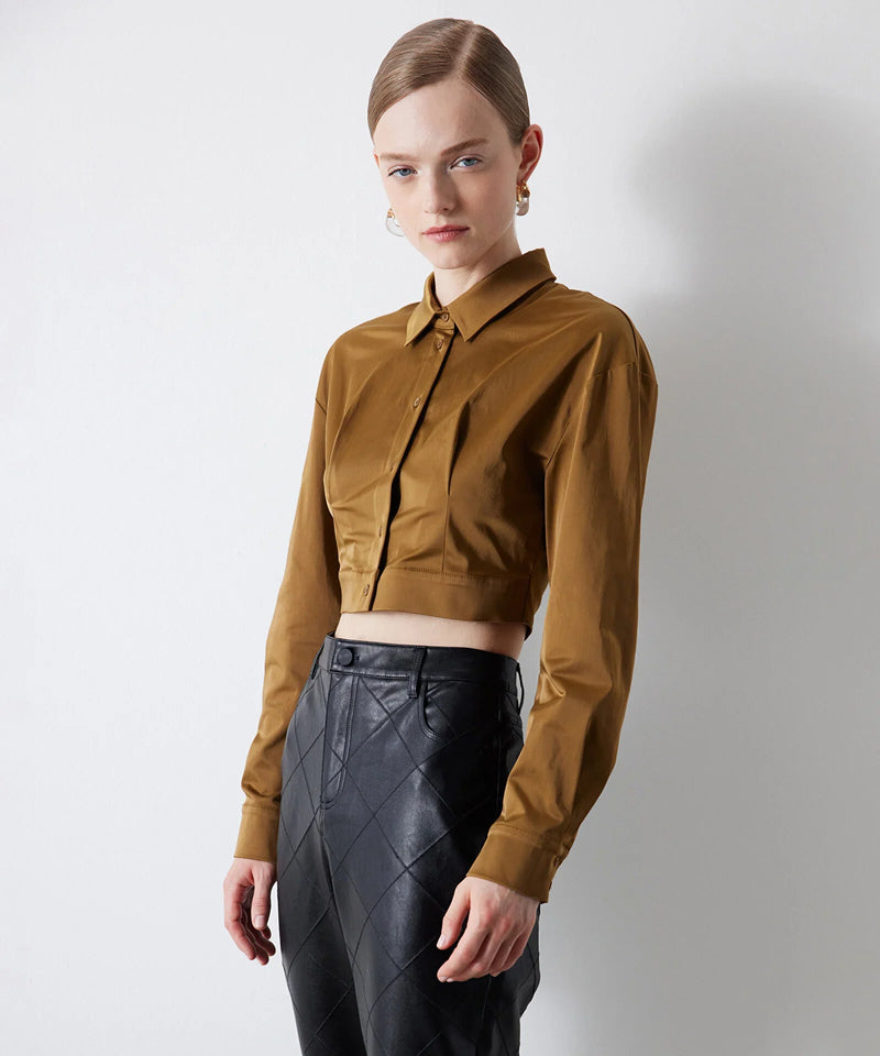 Ipekyol Solid Crop Waist Blouse Tobac