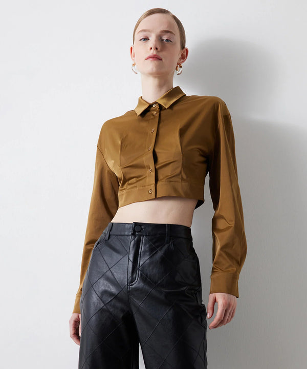 Ipekyol Solid Crop Waist Blouse Tobac