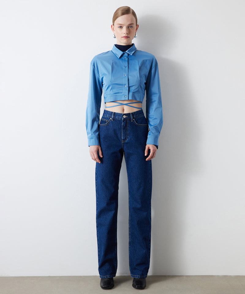 Ipekyol Solid Crop Waist Blouse Blue