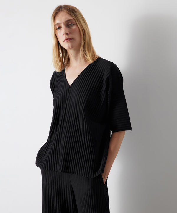 Ipekyol Pleated V-Neck Solid Blouse Black