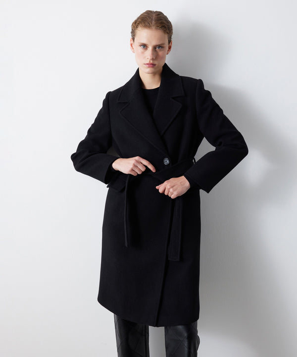 Ipekyol Belted Cashmere Textured Coat Black