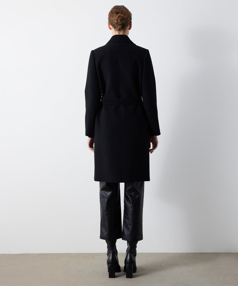 Ipekyol Belted Cashmere Textured Coat Black