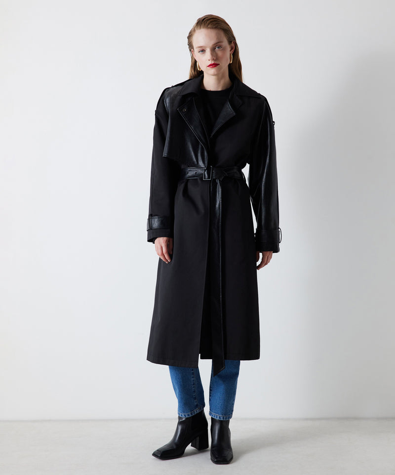 Ipekyol Faux Leather Mix Epaulette Trench Coat Black