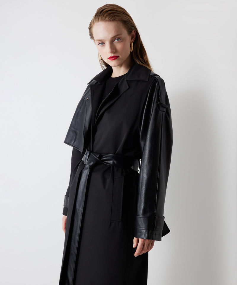 Ipekyol Faux Leather Mix Epaulette Trench Coat Black