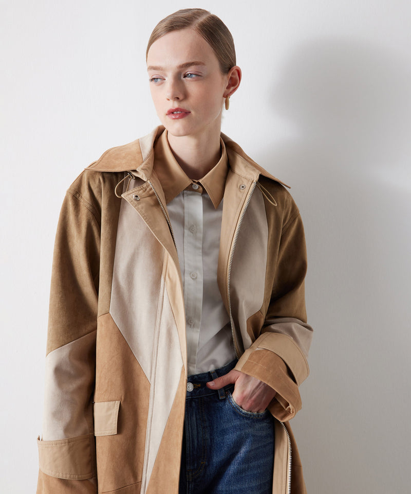 Ipekyol Color Block Suede Garnished Trench Coat Natural