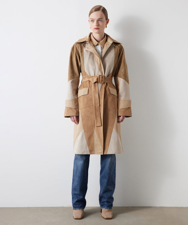 Ipekyol Color Block Suede Garnished Trench Coat Natural