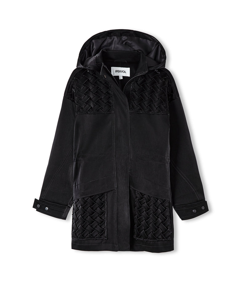 Ipekyol Shiny Textured Hooded Coat Black