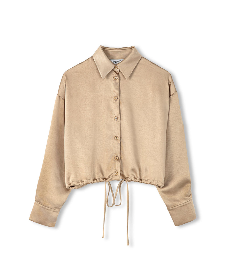 Ipekyol Adjustable Waist Satin Crop Shirt Natural