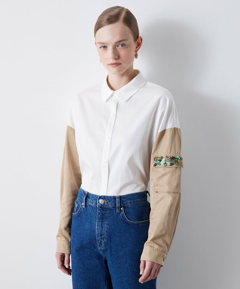 Ipekyol Stone Embroidered Color Block Shirt White