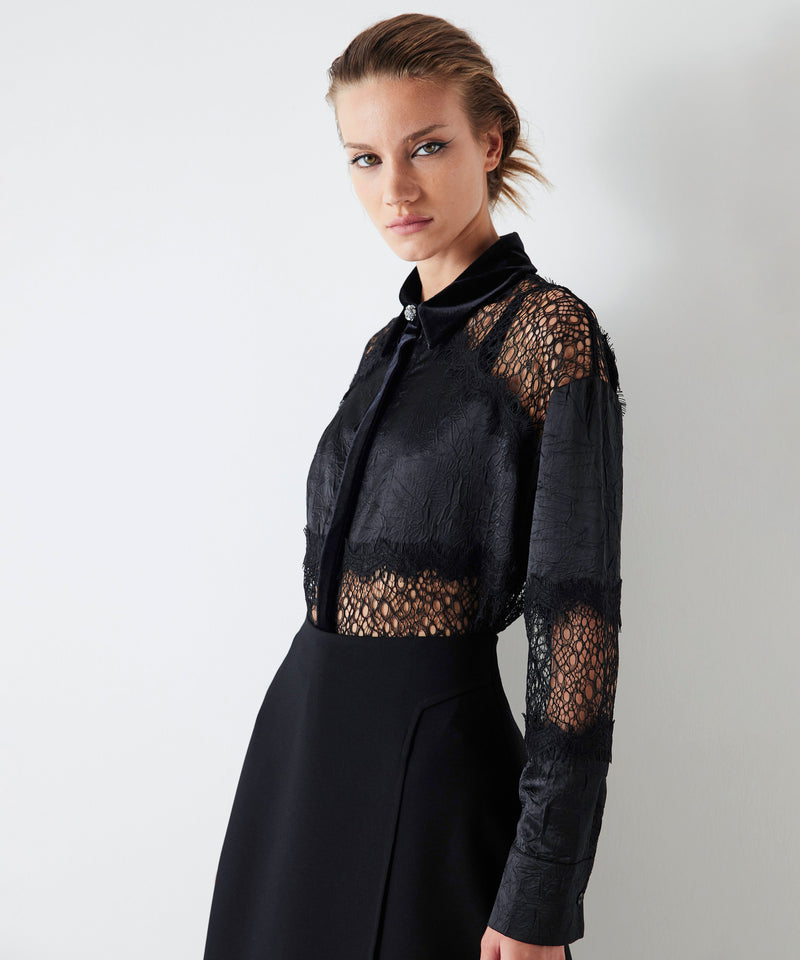 Ipekyol Velvet And Lace Mix Shirt Black