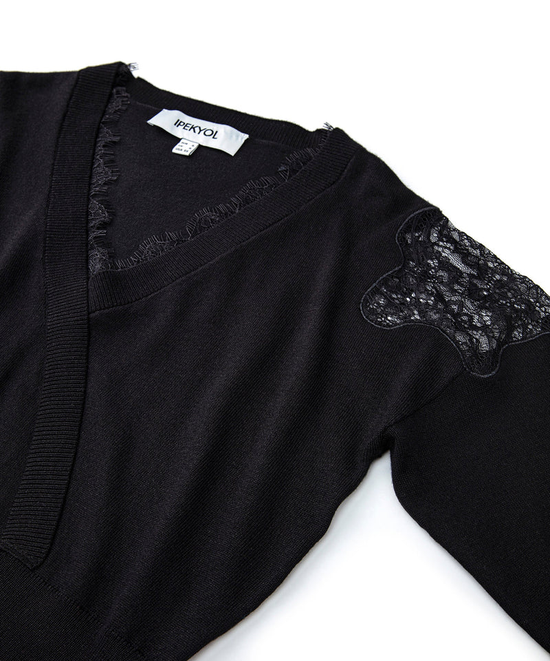 Ipekyol Lace Garnished Knitwear Black