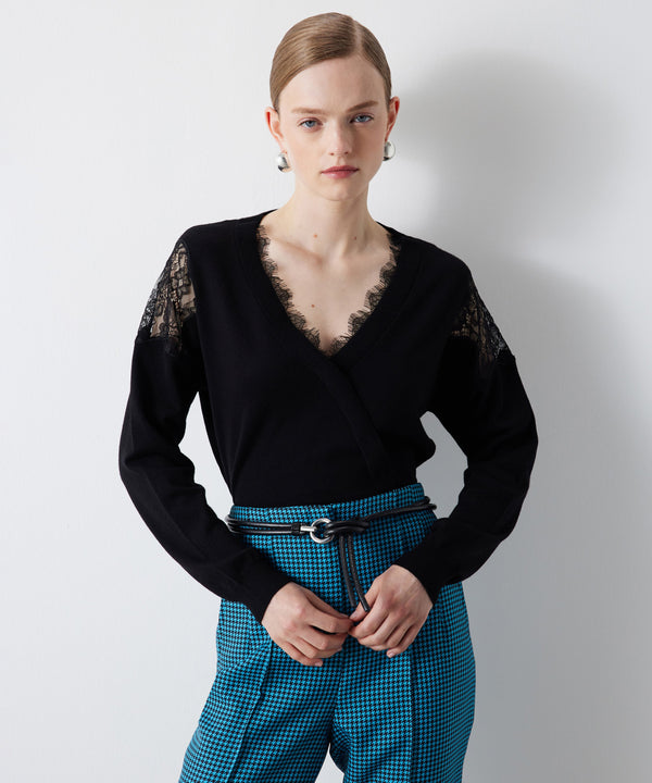 Ipekyol Lace Garnished Knitwear Black