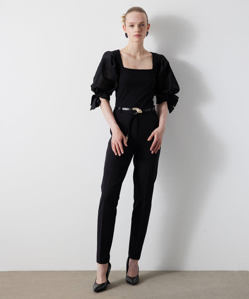 Ipekyol Organza Mix With Sleeve Tie Top Black