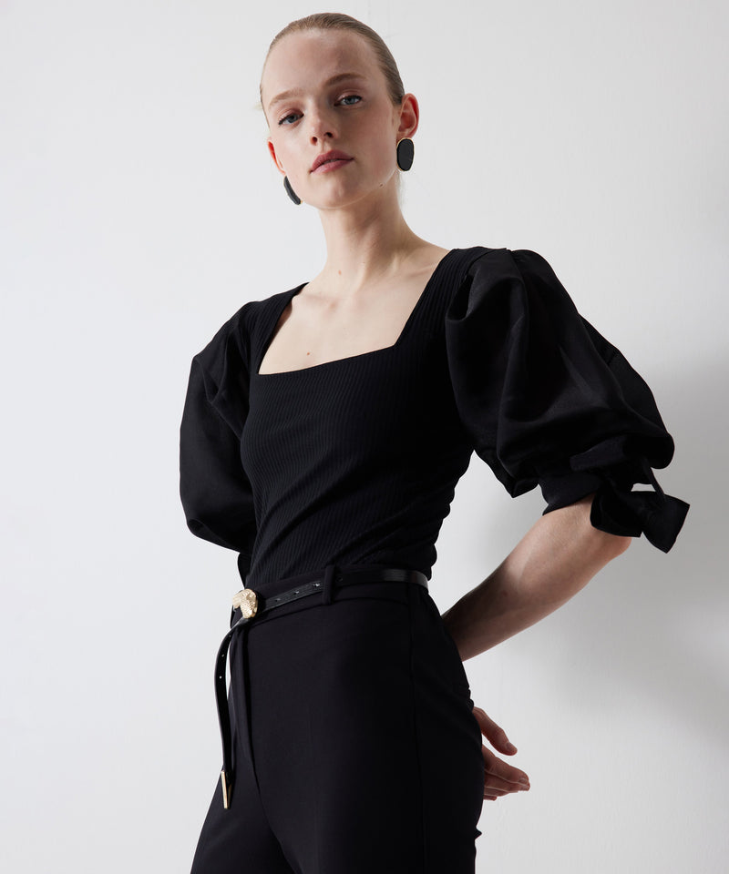 Ipekyol Organza Mix With Sleeve Tie Top Black