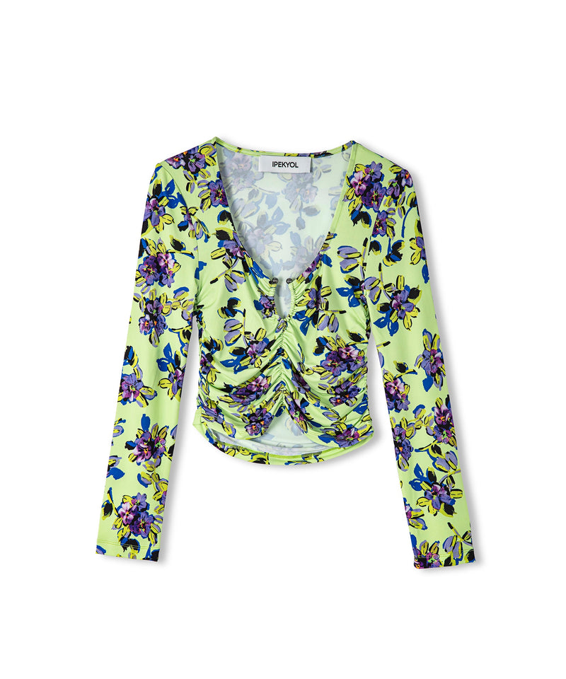 Ipekyol Floral Pattern Top With Metal Accessories Lime