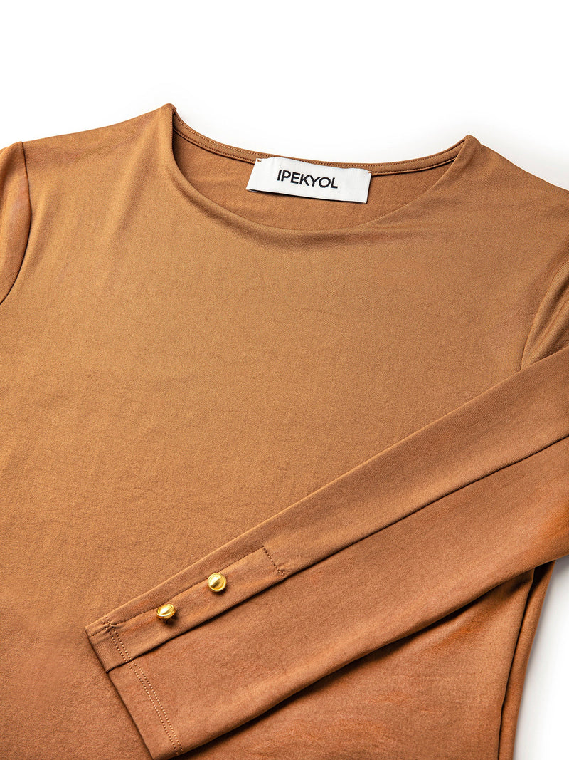 Ipekyol Long Sleeve T-Shirt With Metal Accessories Camel