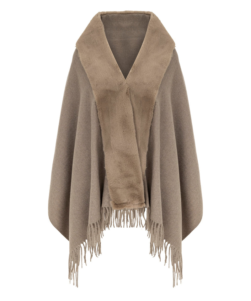 Ipekyol Faux Fur Poncho With Fringe Beige