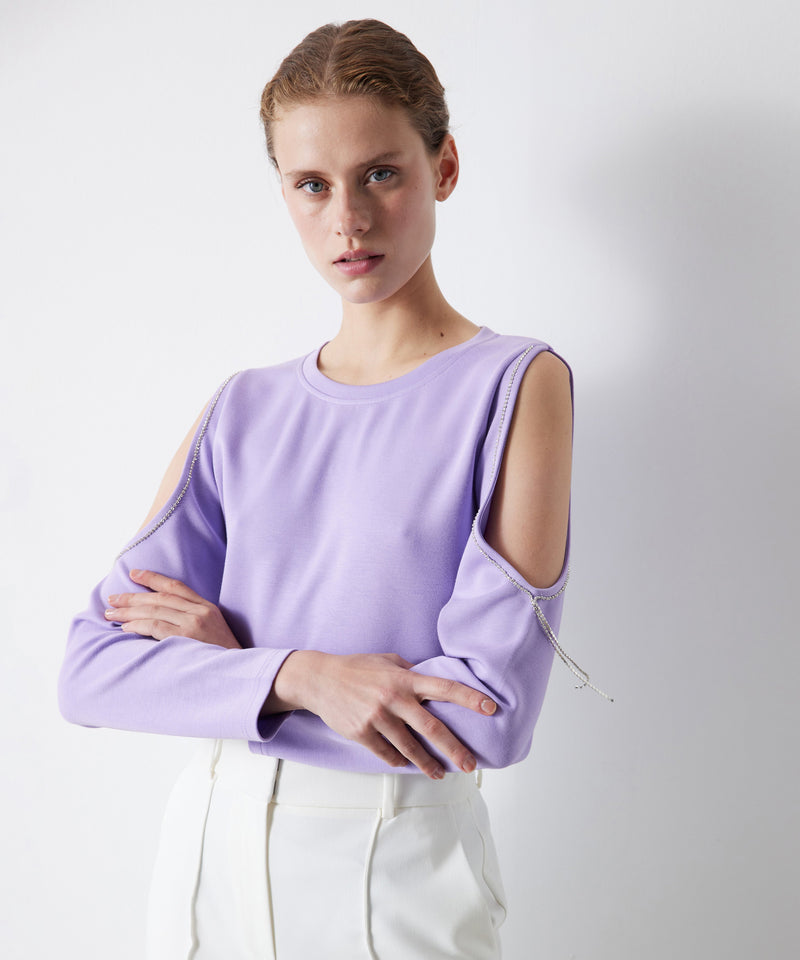 Ipekyol Stone Striped Cutout Sweatshirt Lilac